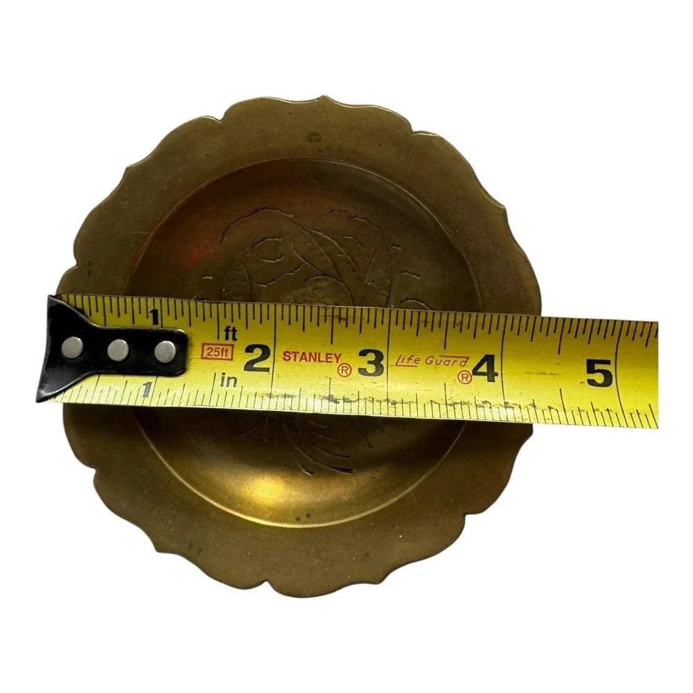 Chinese Brass Trinket Dish Ash Tray Stamped‎ Design Scalloped